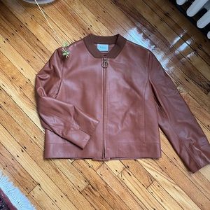 Akris Punto Perforated Caramel Colored Leather Jacket